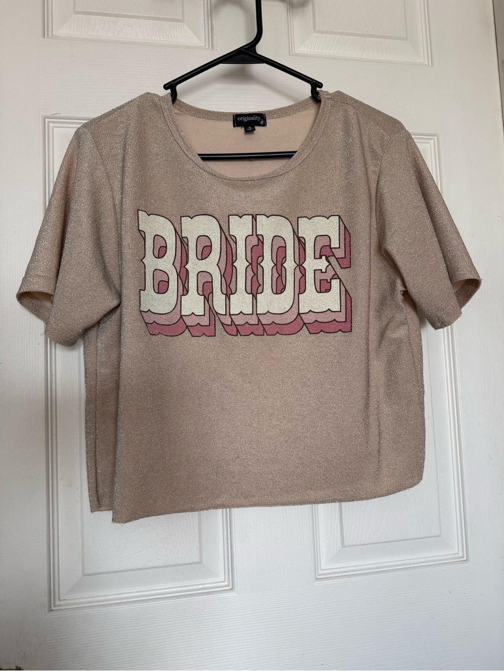 Bridal Graphic Crop Top in Shimmery Beige